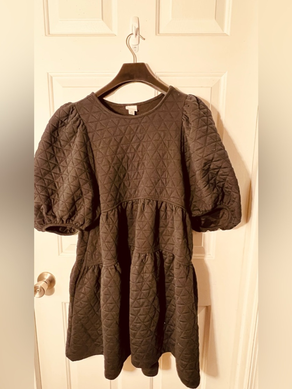 a new day Black Quilted Puff-Sleeve Kids Dress